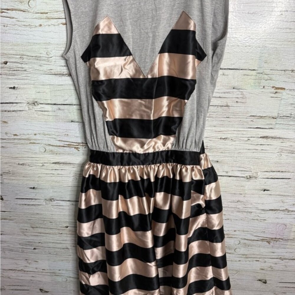 Anthropologie English Factory Black and Cream Sleeveless dress striped size smal